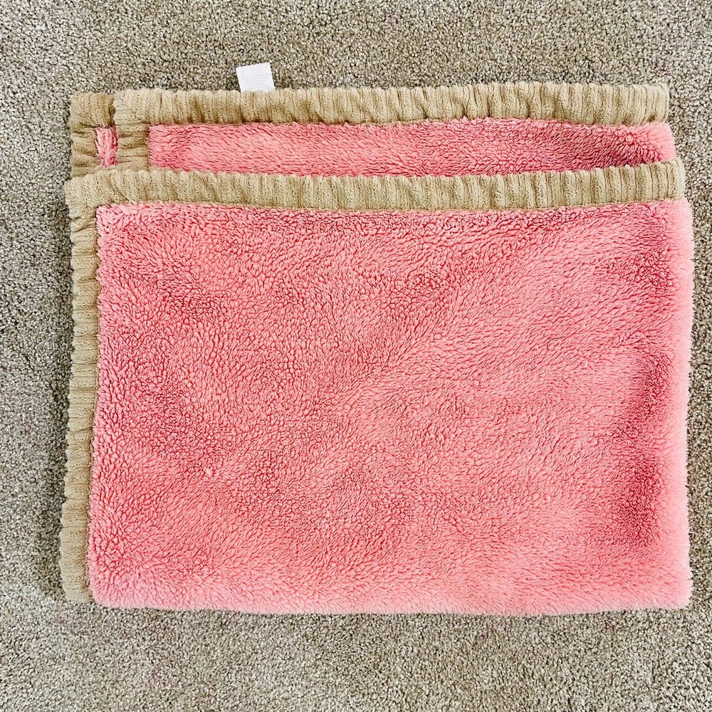Chick Pea Plush Baby Blanket Pink/ Beige Ribbed Trim Lovey Crib Girl Replacemen